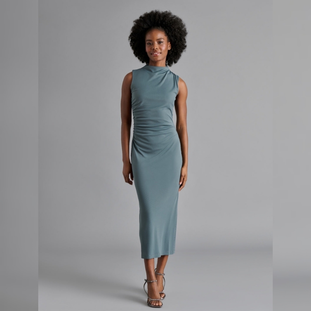 Steve Madden Funnel Neck Jersey Mo Dress Steel Blue Women's